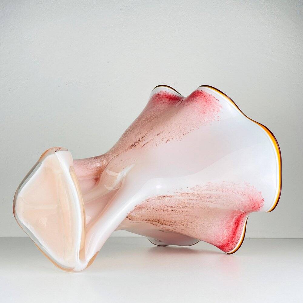 Vintage Murano vase in red and white, Italy, 1970s.