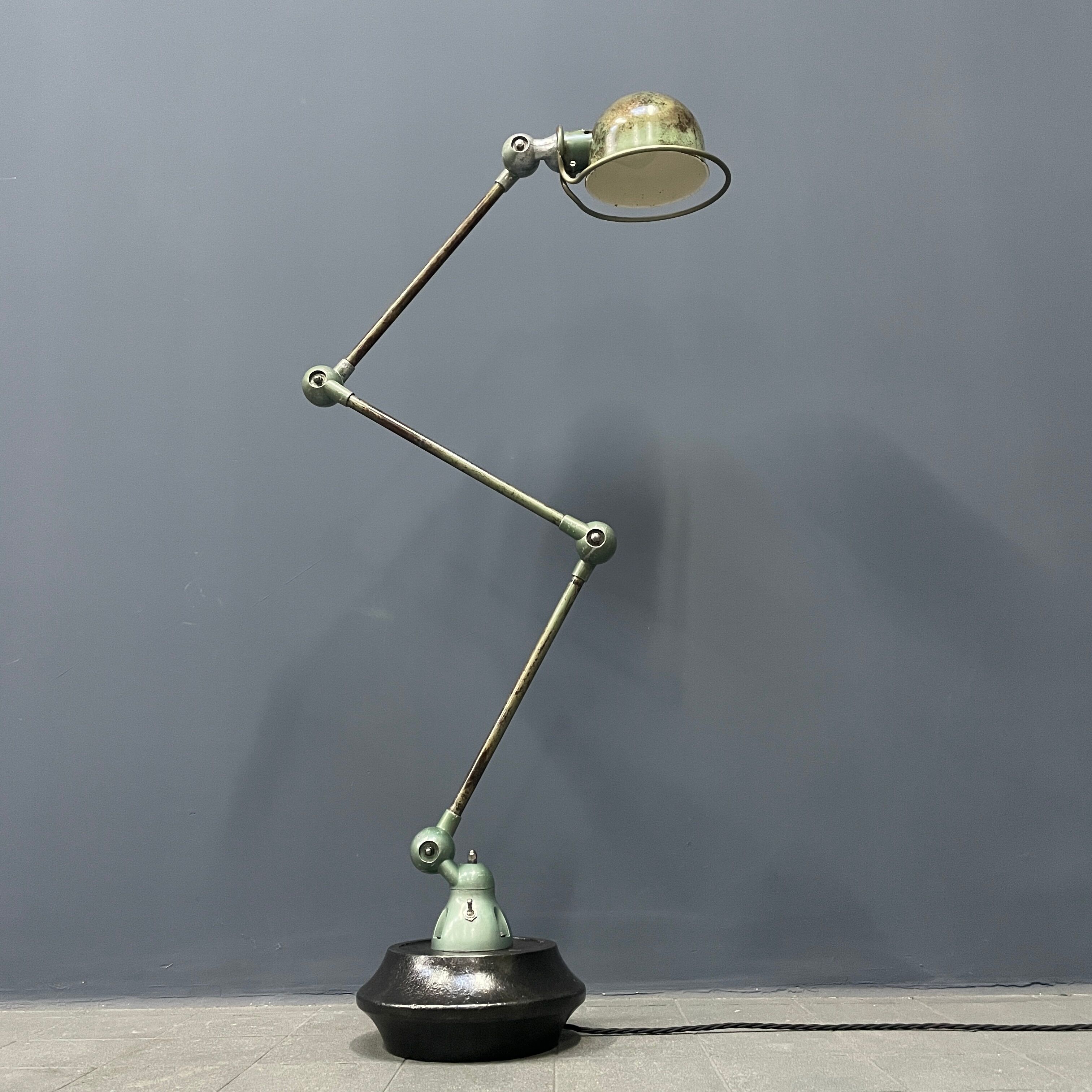 3 arm vespa green patina Jieldé lamp on cast iron base