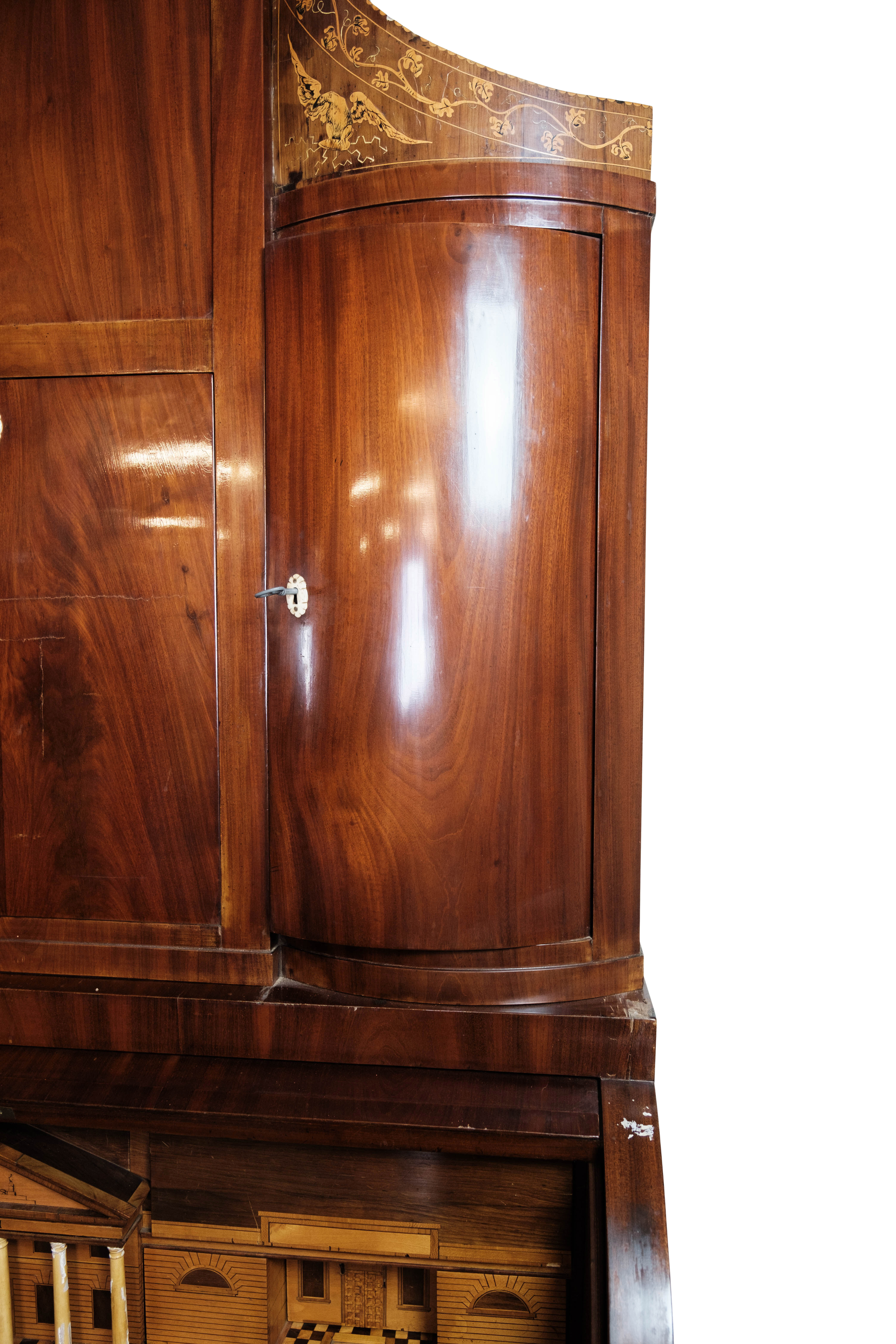Empire bureau of polished mahogany with inlaid wood, 1840s