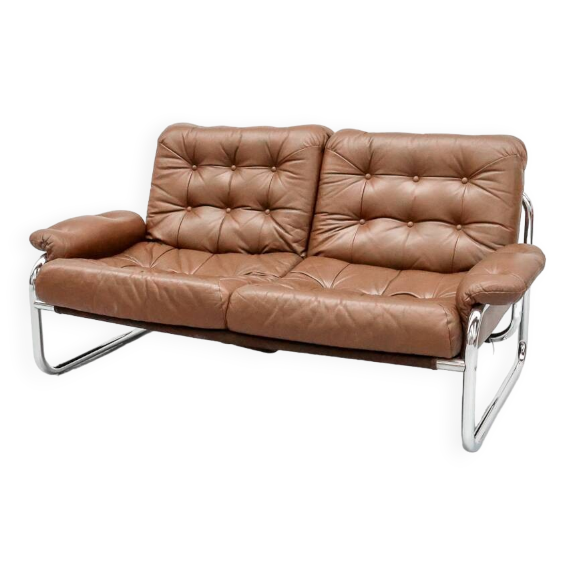 Tufted Leather Two-Seater Sofa by Johan Bertil for IKEA 1970s