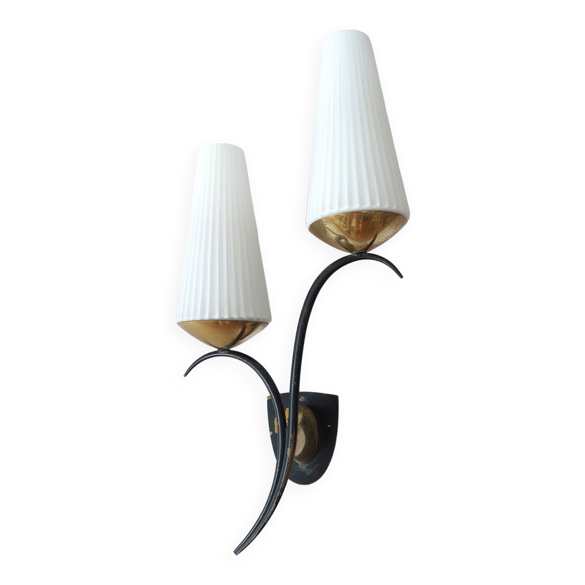 Wall lamp in black metal and gilded brass 1960 with two lights.