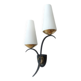 Wall lamp in black metal and gilded brass 1960 with two lights.