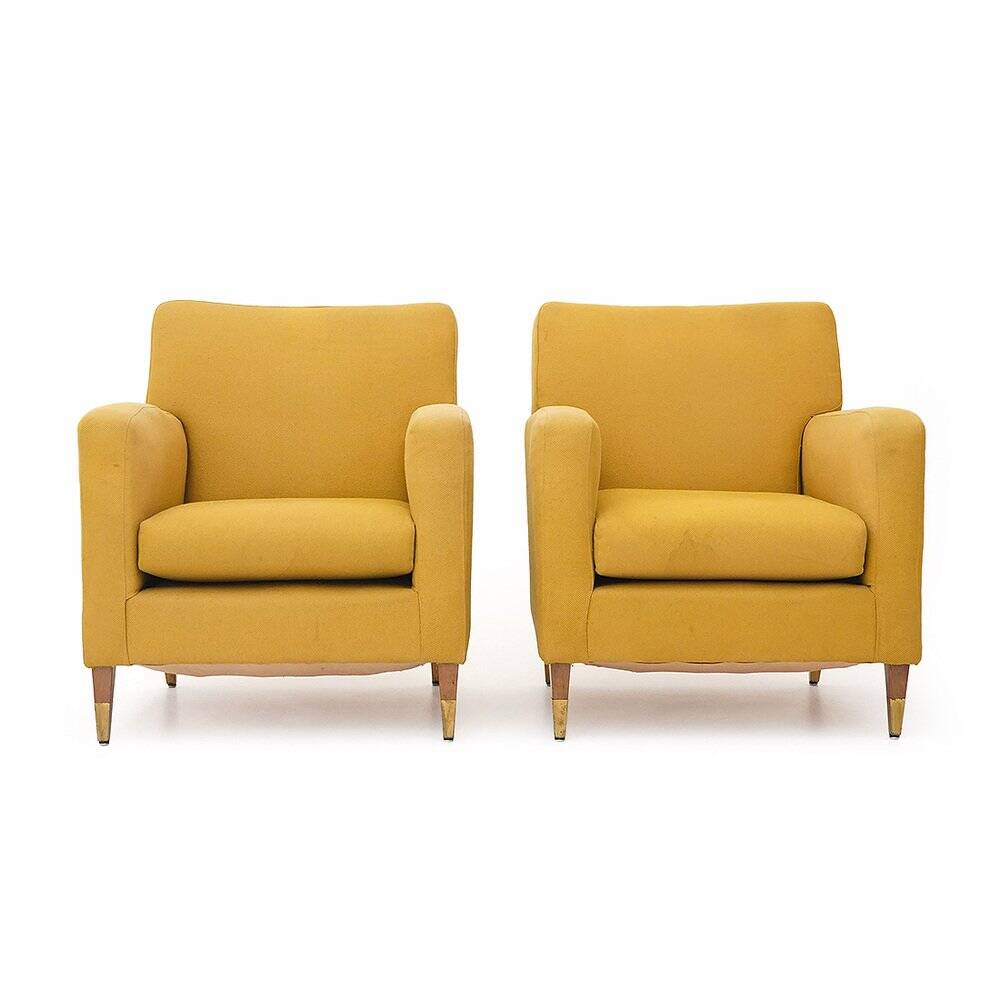Yellow fabric armchairs, 1950s, set of 2