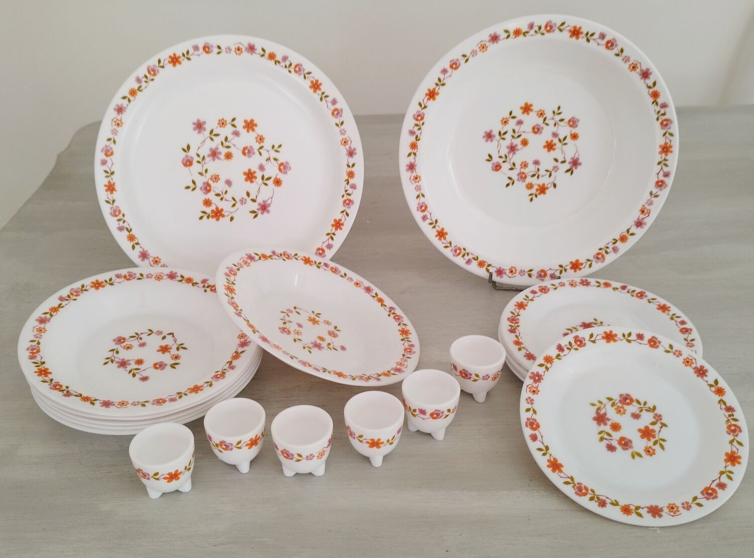 Lot De 6 Assiettes à Dessert Arcopal Vintage Motif Volcan - Diamètre 19cm