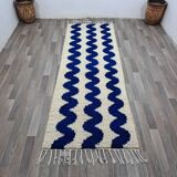 Tapis Bleu Ondulations Maroccain en laine 100cmx250cm