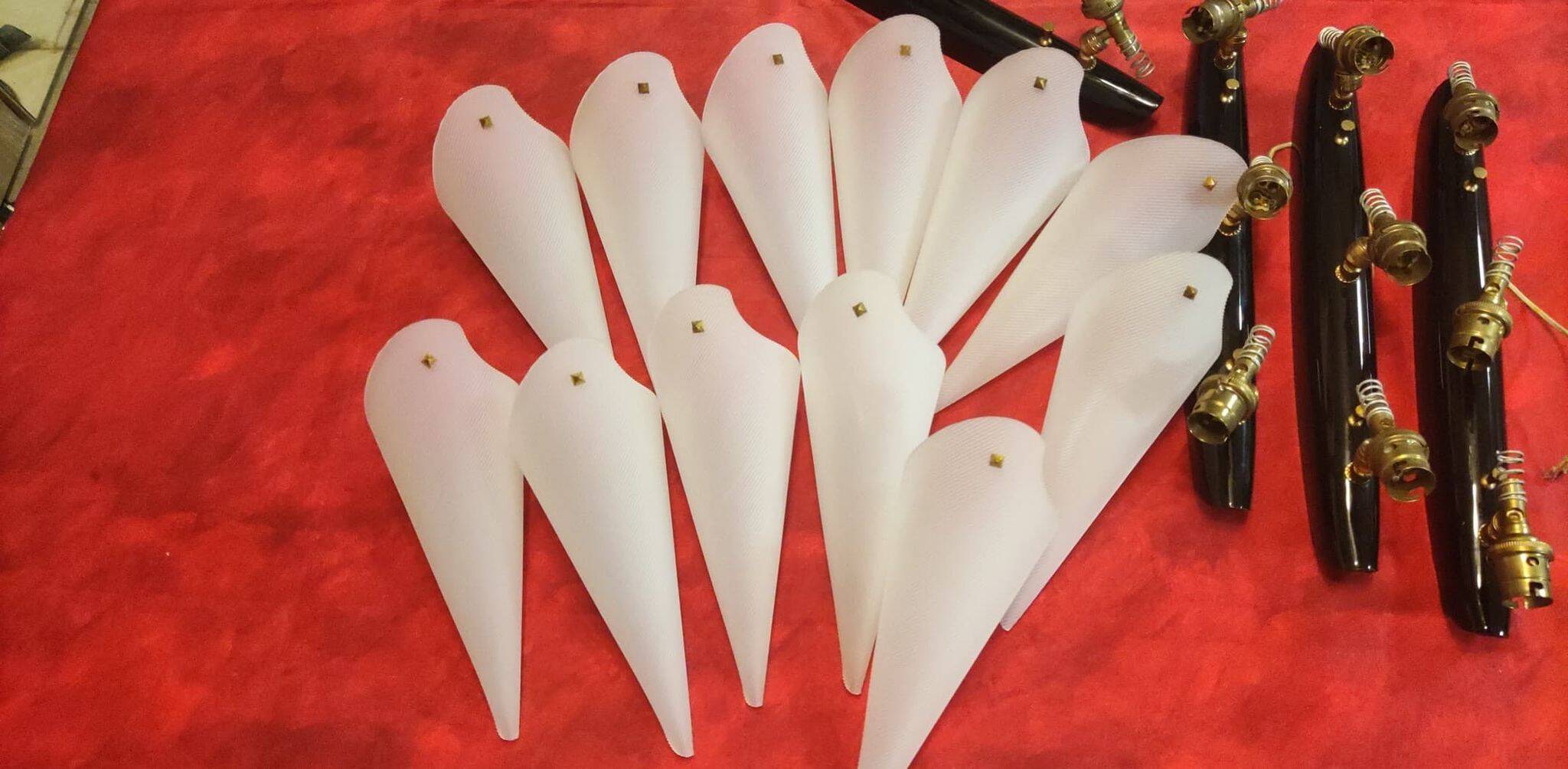 2 vintage plexiglass cornet wall lights 1970