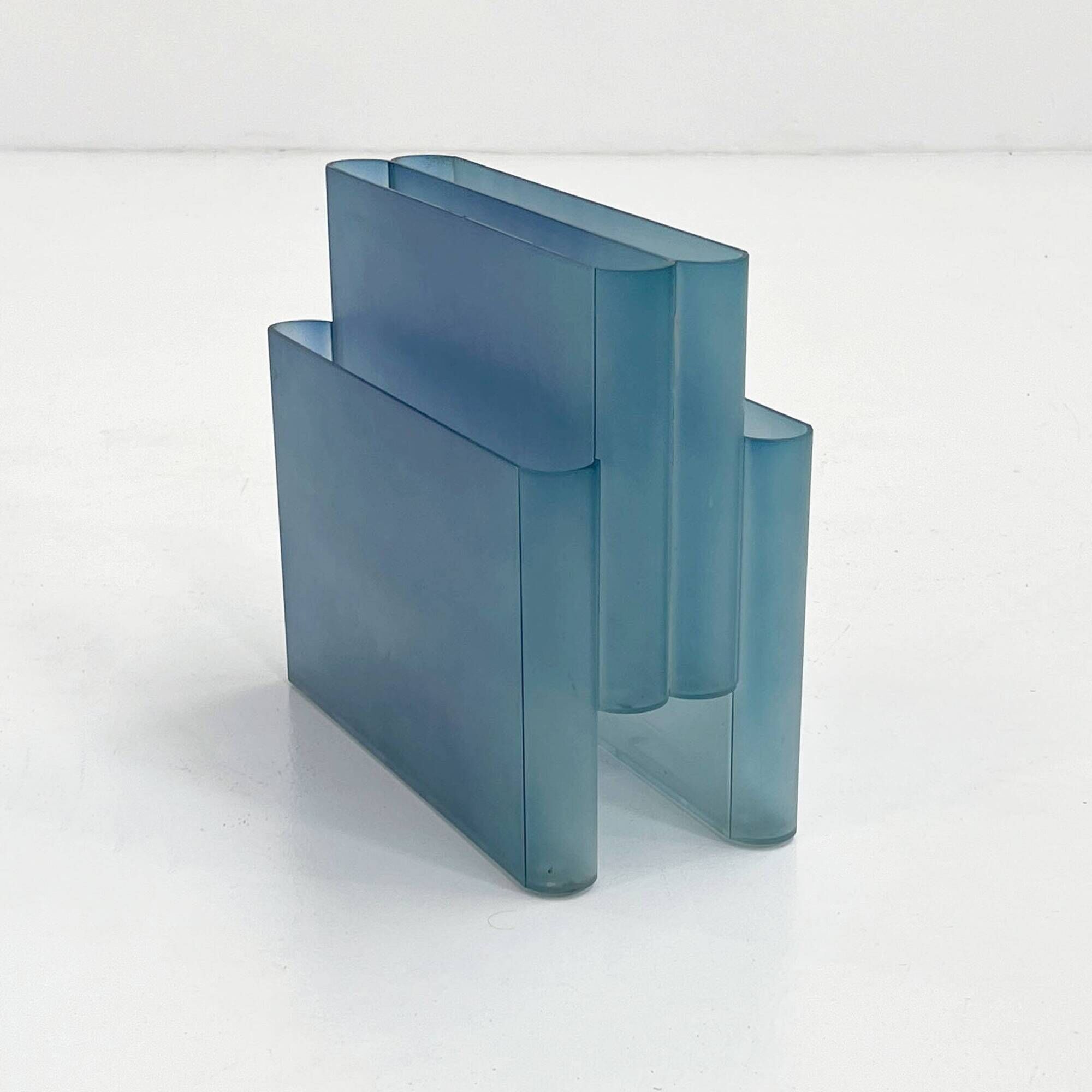 Transparent blue magazine rack by Giotto Stoppino for Kartell, 1970