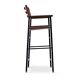 Jeu de 4 Tabourets de bar contemporains avec dossier en cuir marron foncé, caoutchouc noir, métal