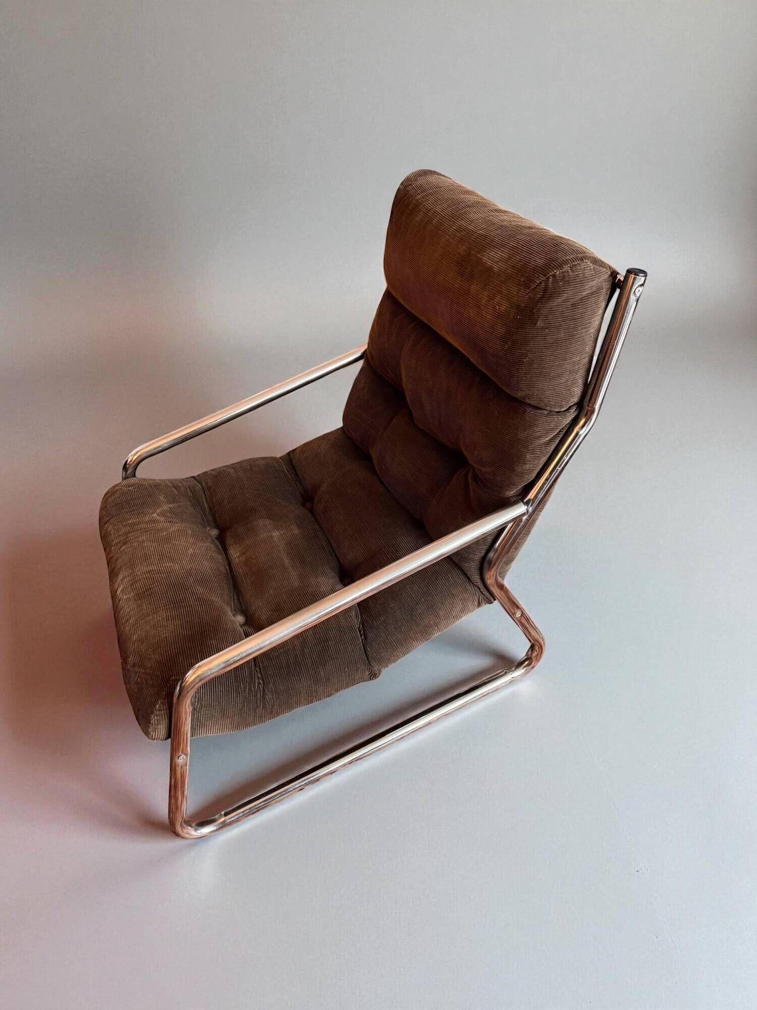 Pixi armchair by Gillis Lundgren for IKEA in chrome and brown velvet, 1974