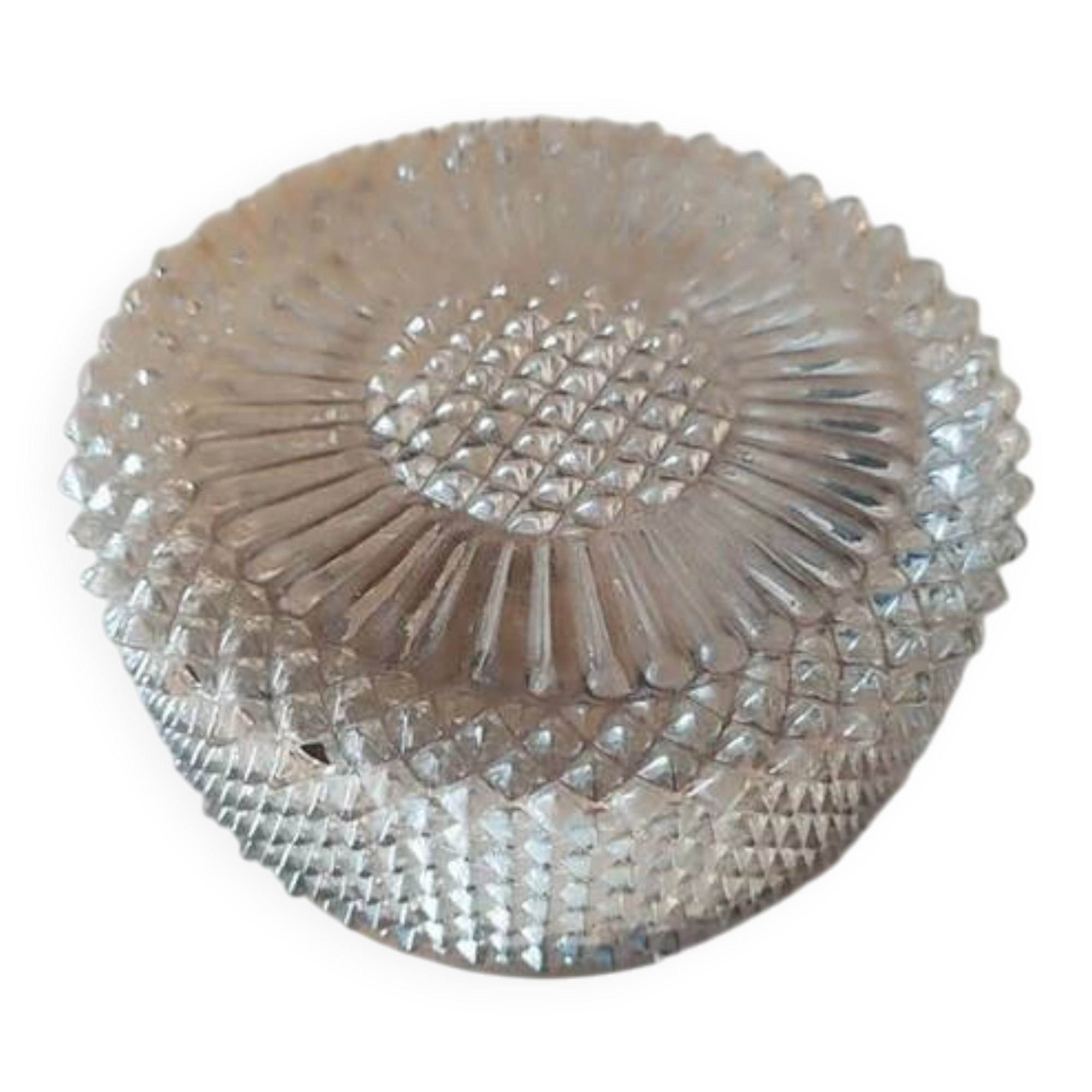 Round ceiling light in the shape of a sun, 1950s glass, vintage.