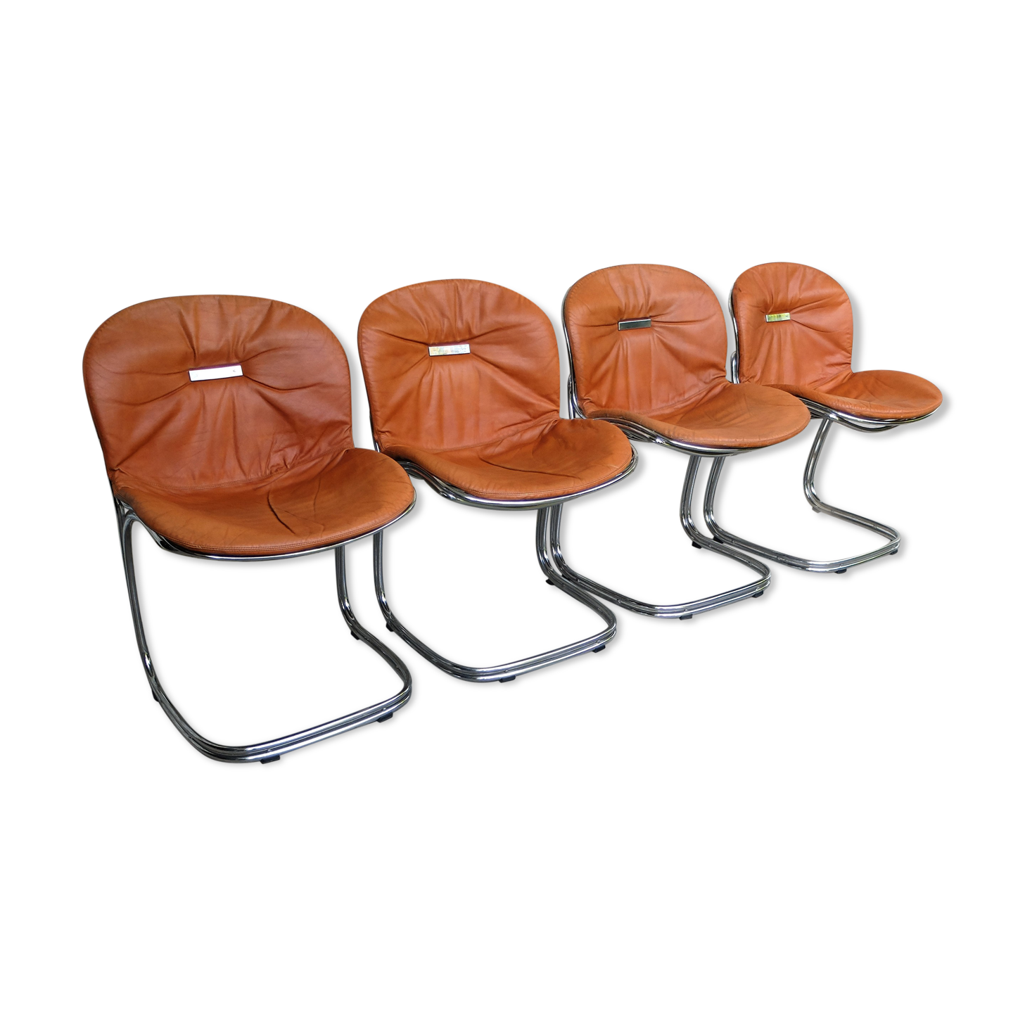 Seérie of 4 chairs Sabrina design Gastone Rinaldi for Rima, tawny leather, 1970
