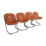 Seérie of 4 chairs Sabrina design Gastone Rinaldi for Rima, tawny leather, 1970