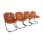 Seérie of 4 chairs Sabrina design Gastone Rinaldi for Rima, tawny leather, 1970