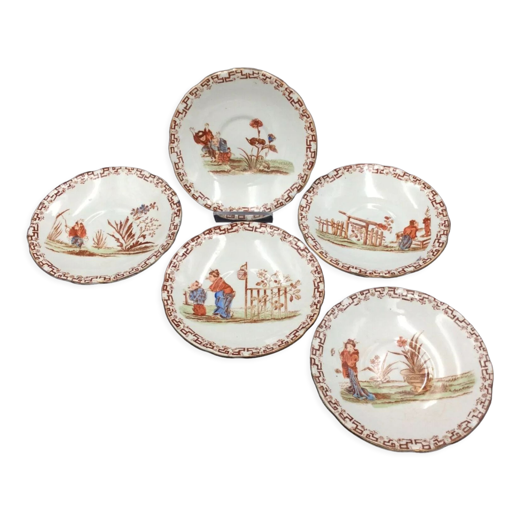 Éléments De Dinette Ancienne En Faïence Fine De Choisy – Thème Chasse à Courre, XIXe