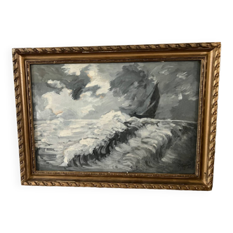 Framed marine study painting signed 1920