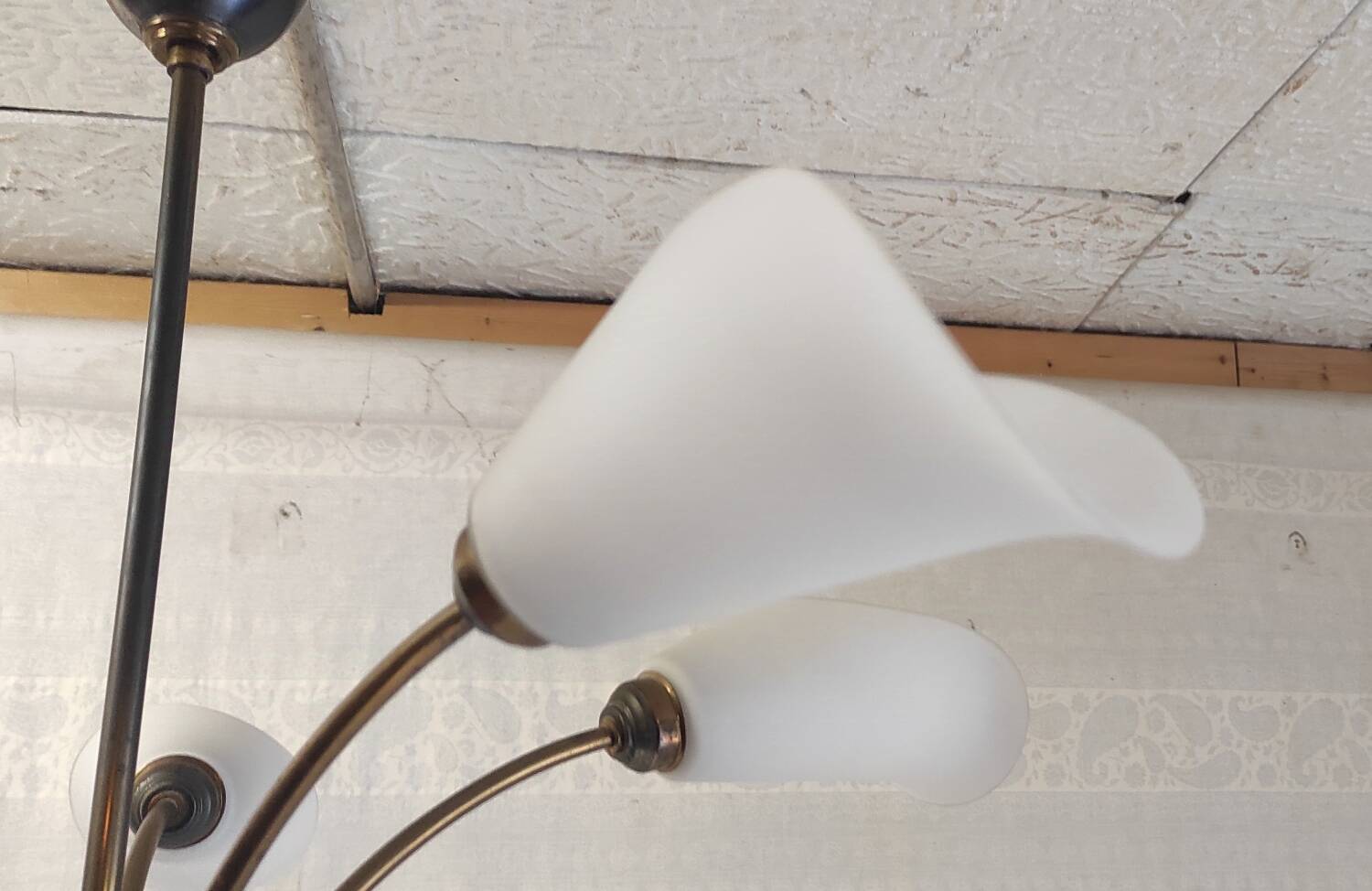 5-light chandelier in metal and opaline - mid-20th century