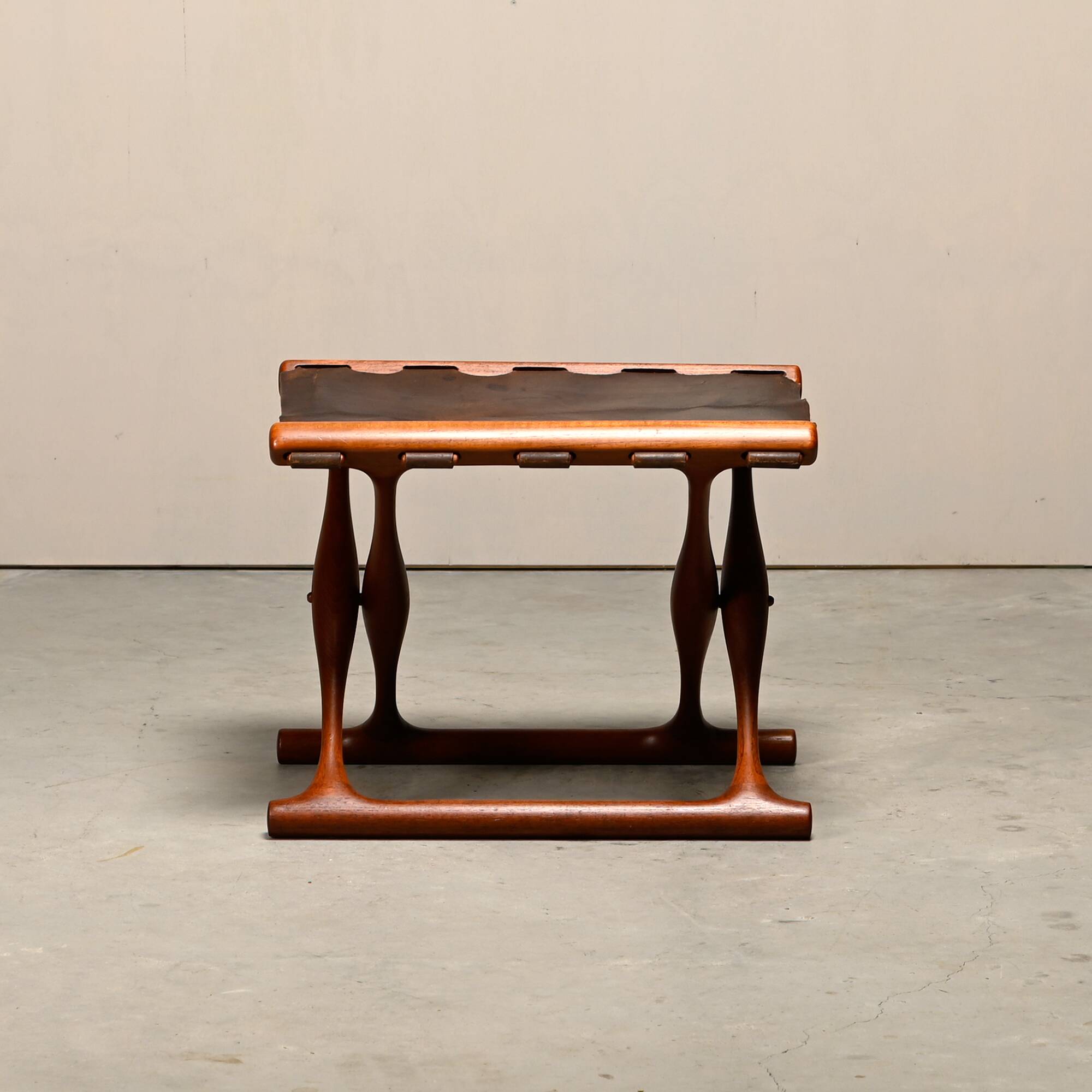 Poul Hundevad PH43 Guldhøj Stool in Teak and Brown Leather, Denmark, 1960s