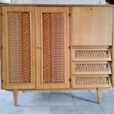 Wood and rattan cabinet
