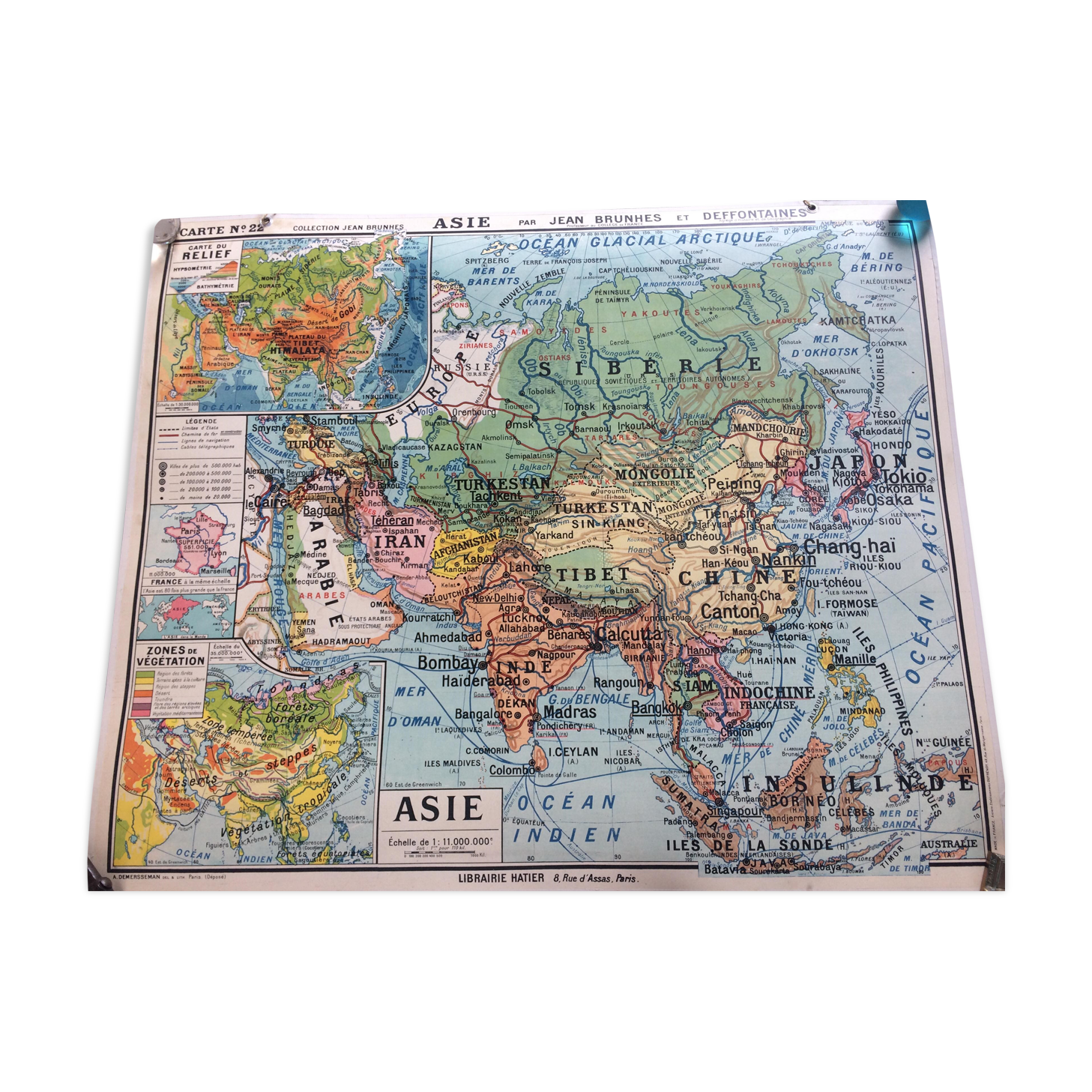 Map of old cardboard school Asia Jean Brunhes Deffontaines