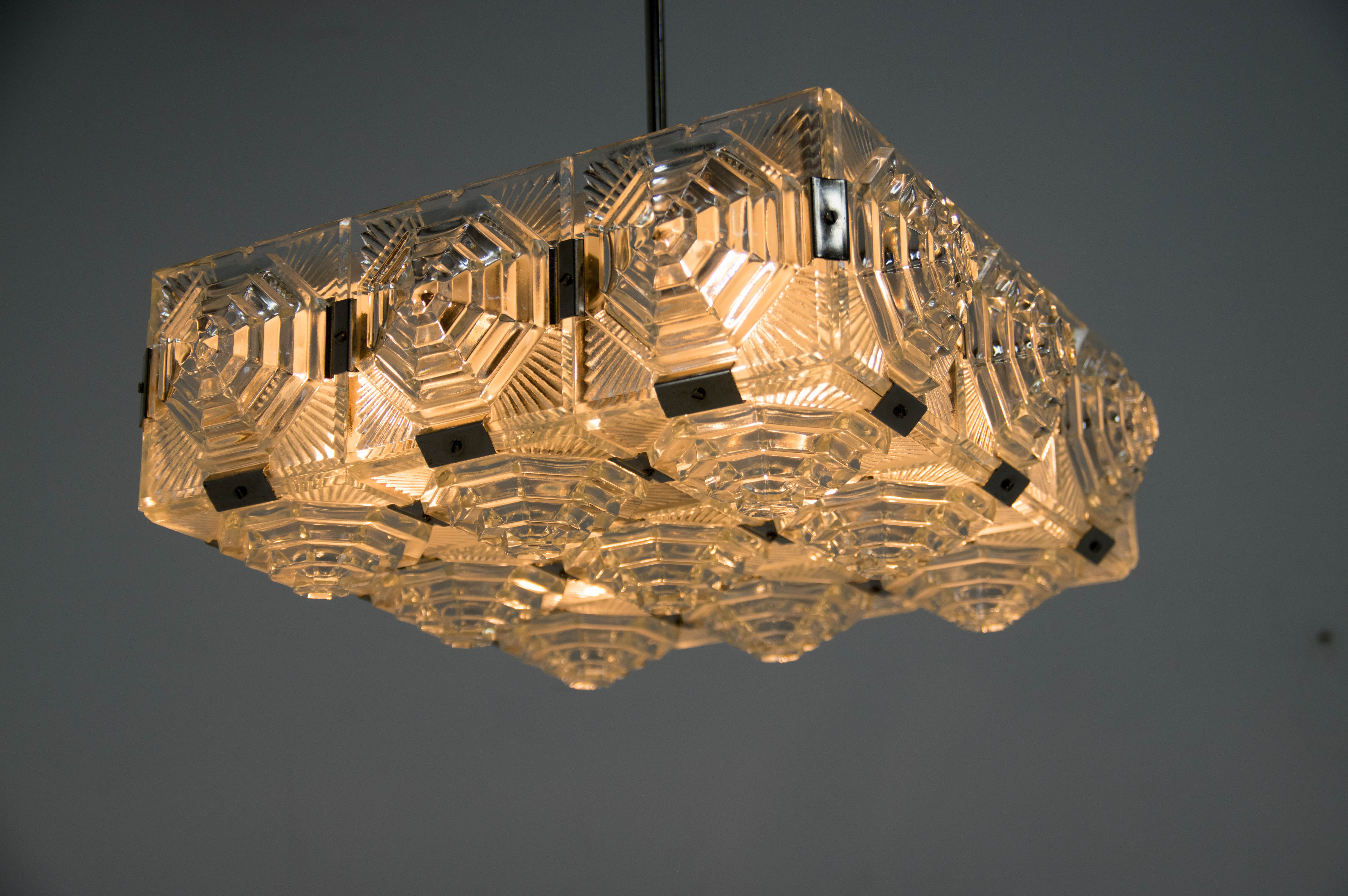 Brutalist Glass Chandelier by Kamenicky Senov, 1970s