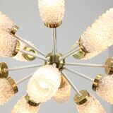 Vintage Sputnik Chandelier: Brass & Textured Glass, Mid-Century Modern Ligh