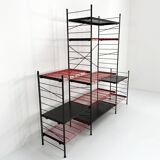 Postmodern black and red modular shelving unit, 1980