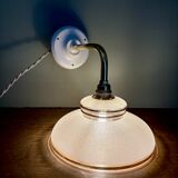 Vintage elbow wall lamp with white and gold granite glass shade