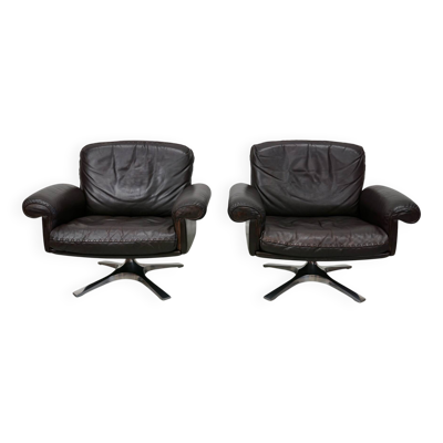 Paire de fauteuils pivotants vintage De Sede DS-31 en cuir marron