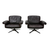 Pair of Vintage De Sede DS-31 Swivel Armchairs in Brown Leather