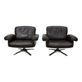 Paire de fauteuils pivotants vintage De Sede DS-31 en cuir marron