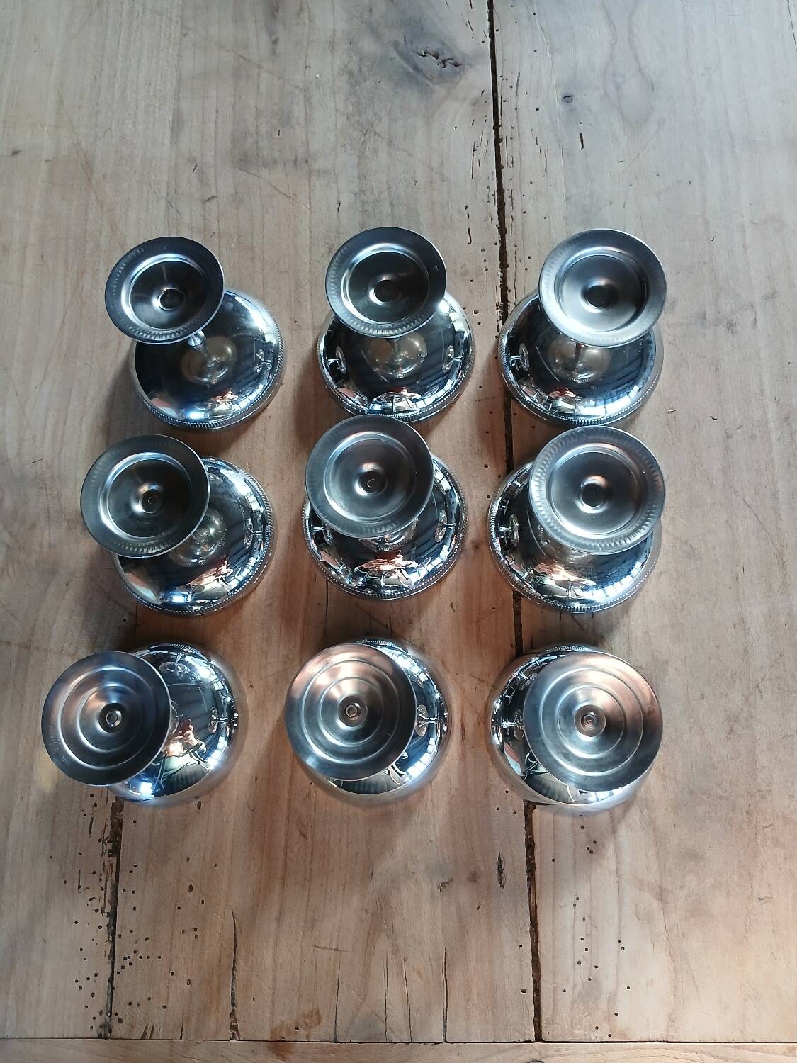 9 antique stainless steel ice cream cups