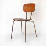 Vintage chair, wood and metal chair, old industrial chair, school, vintage bar décor, loft, flesh, industrial flesh