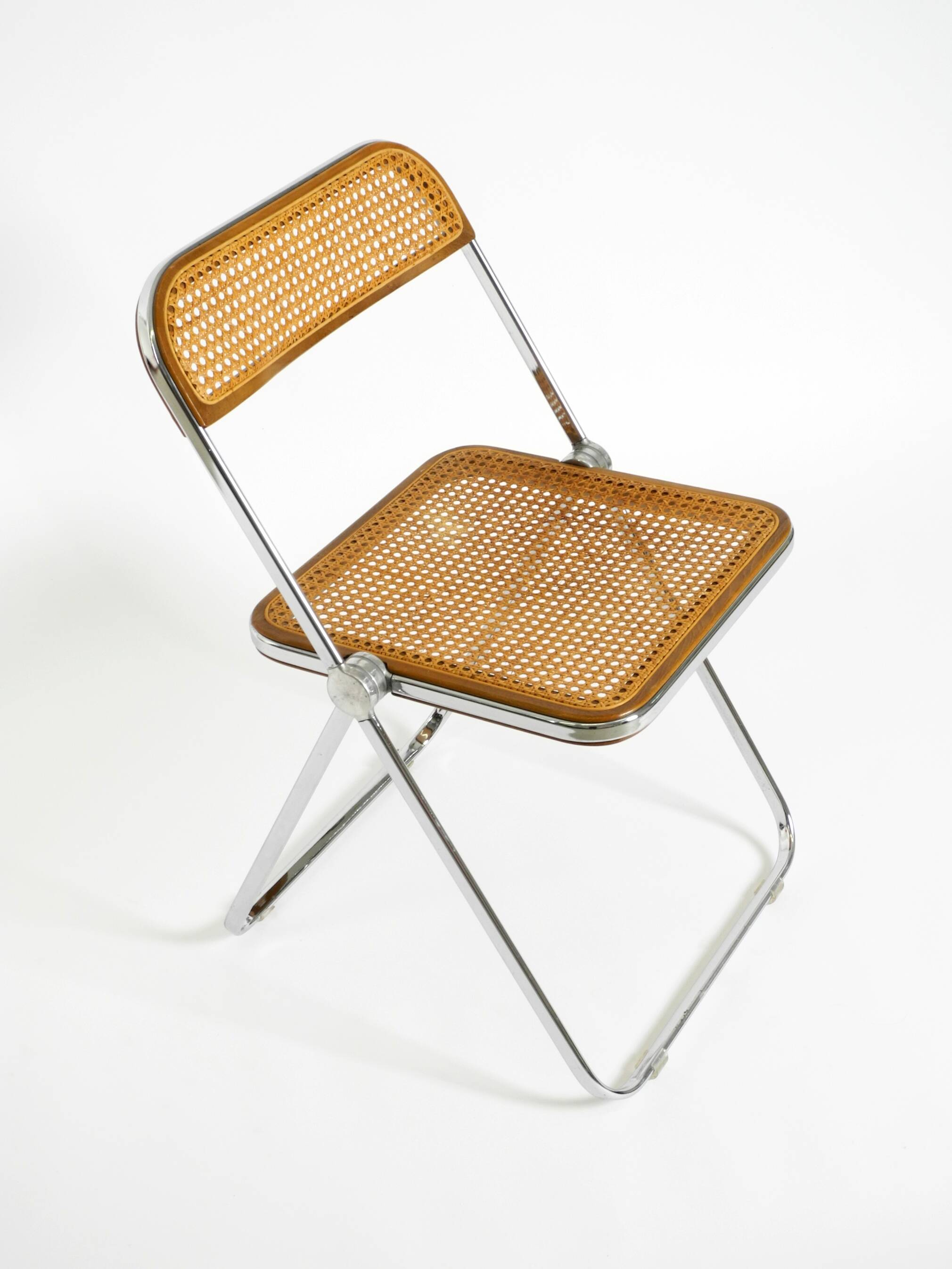 Chaise pliante Plia des années 1970 avec cannage de Vienne par Giancarlo Piretti pour Castelli