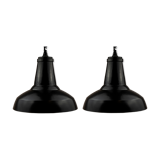 Vintage Industrial Black Pendant Lamps 1950s, Set of 2