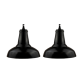Vintage Industrial Black Pendant Lamps 1950s, Set of 2