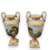 Pair of painted porcelain vases antique scenes