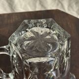 Large glass water jug with handle, hexagonal base, H15 D20.