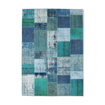 Tapis turcs en laine bleue et verte