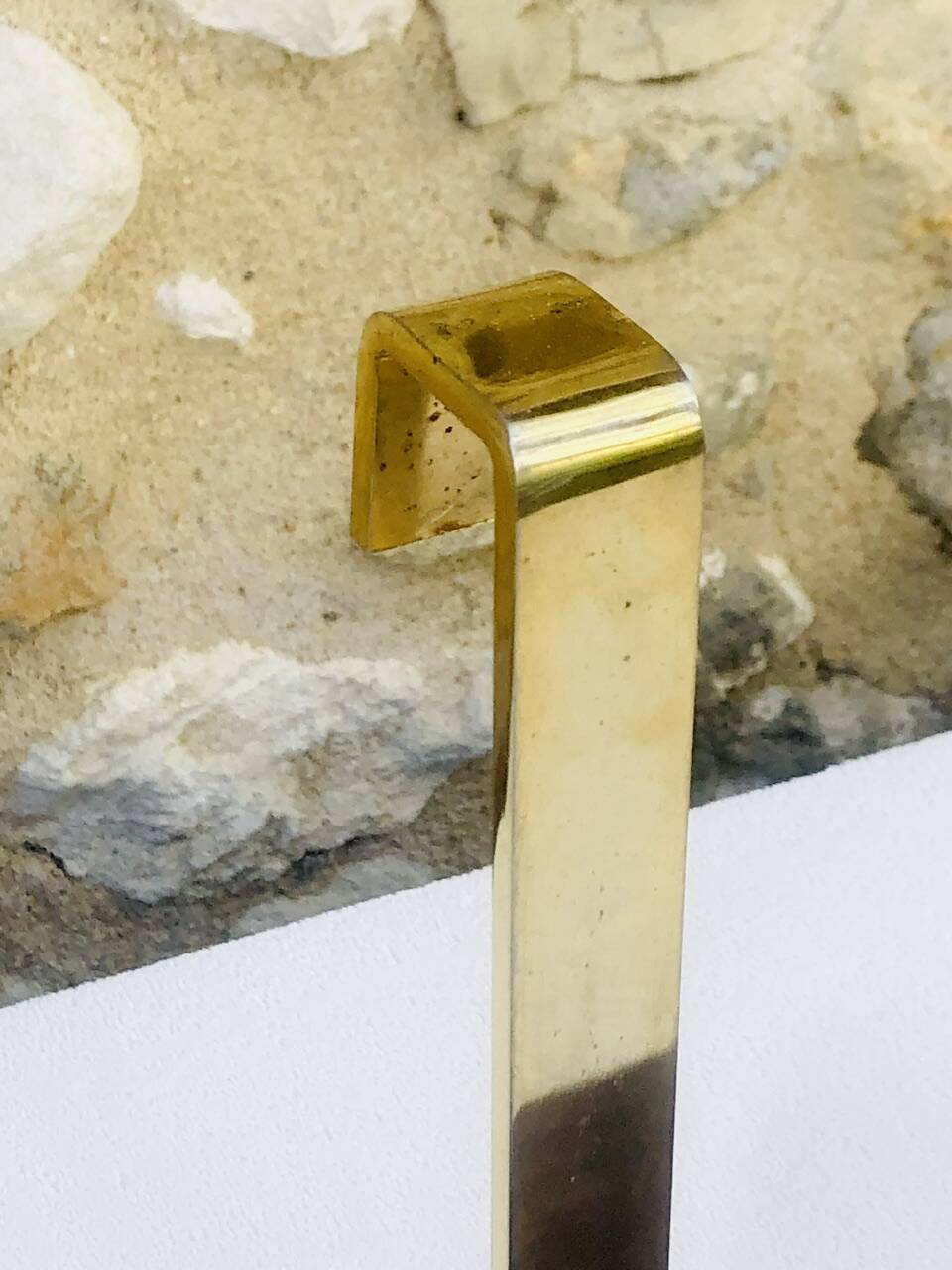 Vintage brass and wood hanging wall shelf