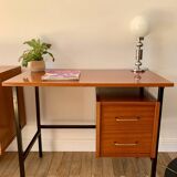 lacquered wood desk and black steel legs design from the 60s and 70s