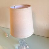 Bedside lamp with glass base and beige fabric lampshade / vintage 60s-70s