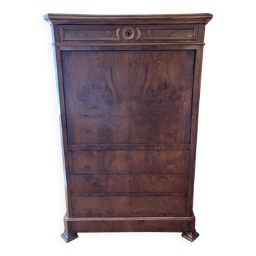 Antique secretary in flamed walnut, Louis-Philippe period.