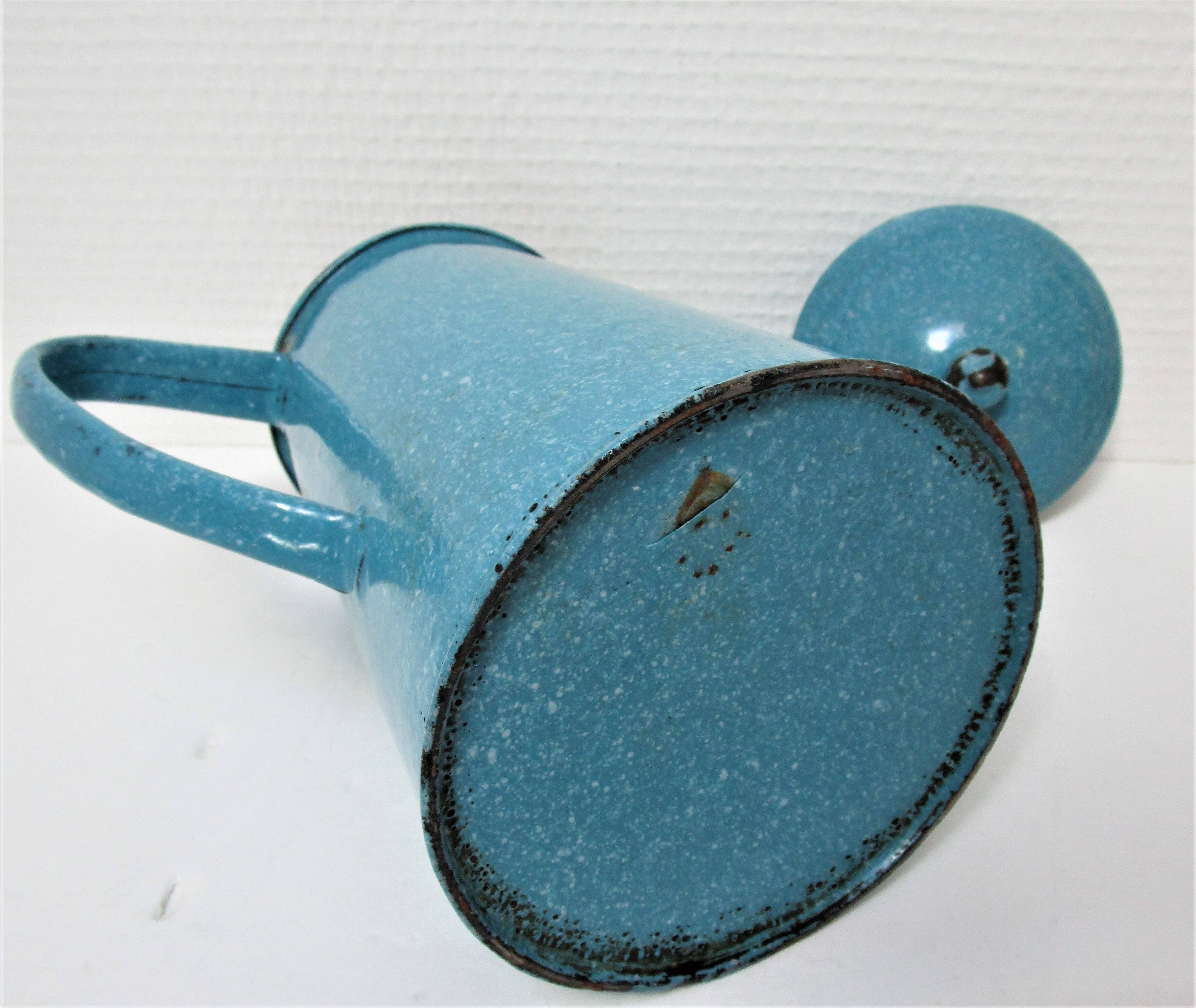 Mid-20th century speckled blue enameled sheet metal coffee maker