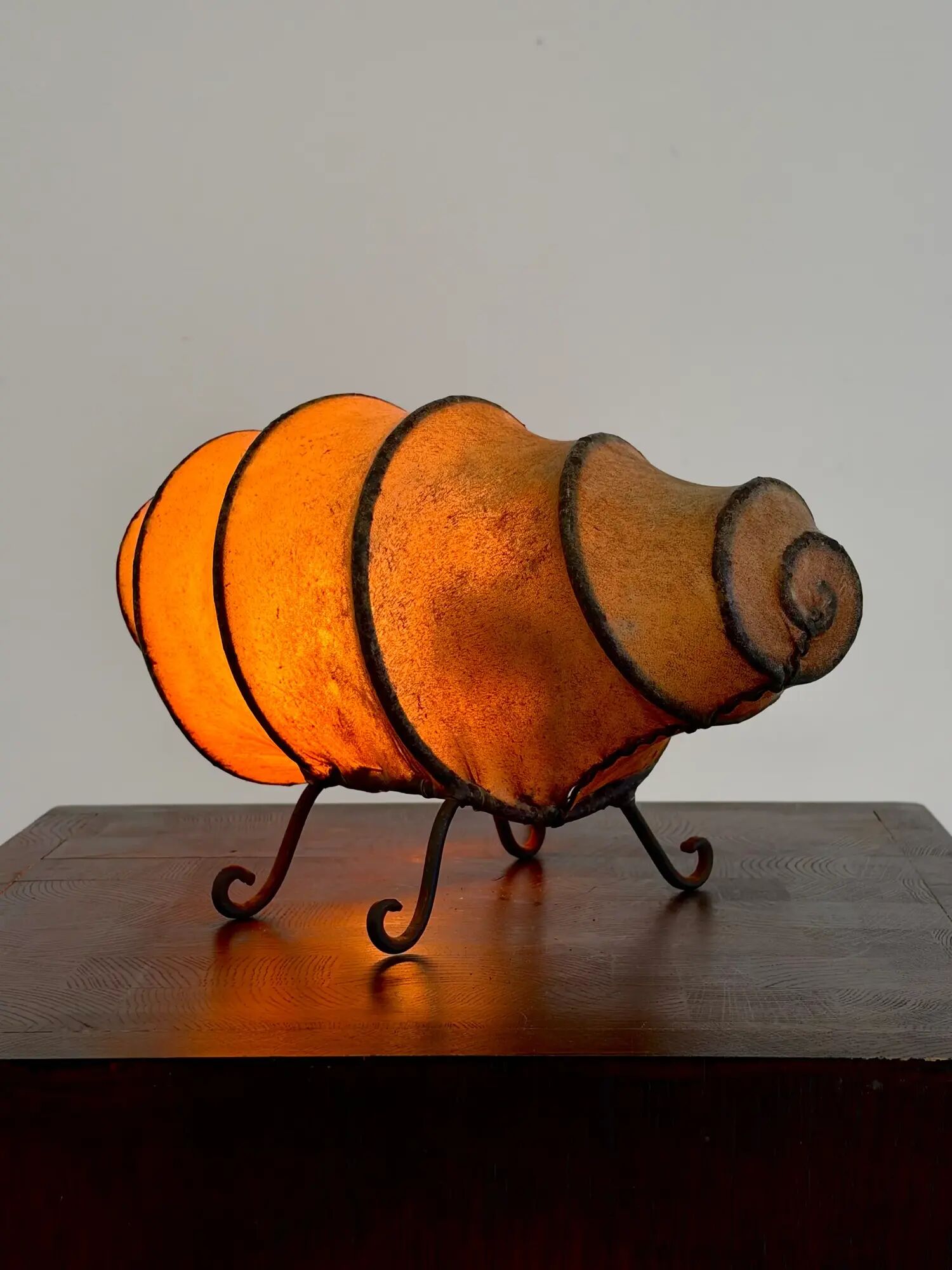 Vintage rawhide swirl table lamp with organic design