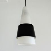 White Opalin Glass Suspension with Black Metal Ring, 1960s
