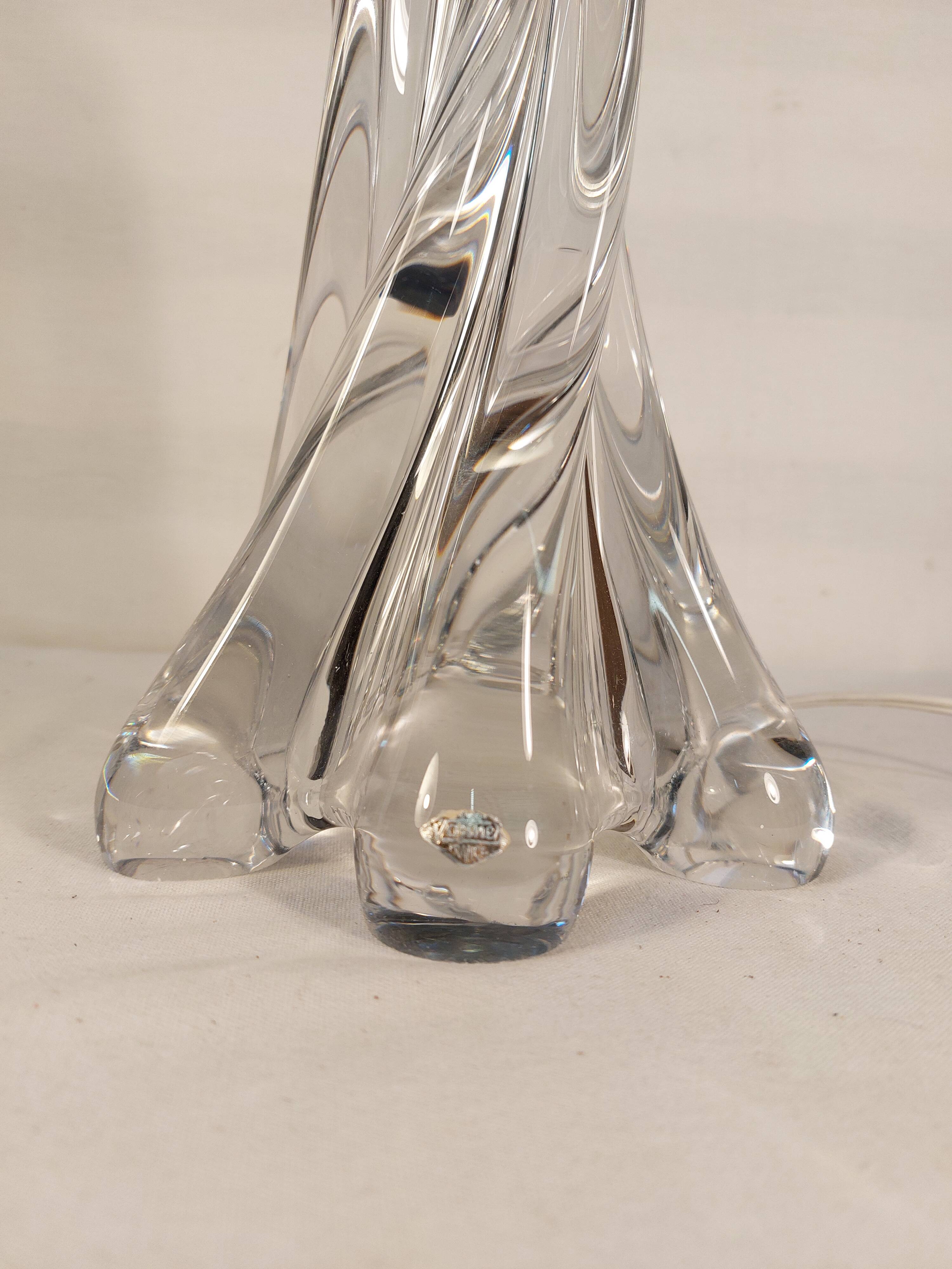 Twisted crystal lamp base signed vannes france 30cm