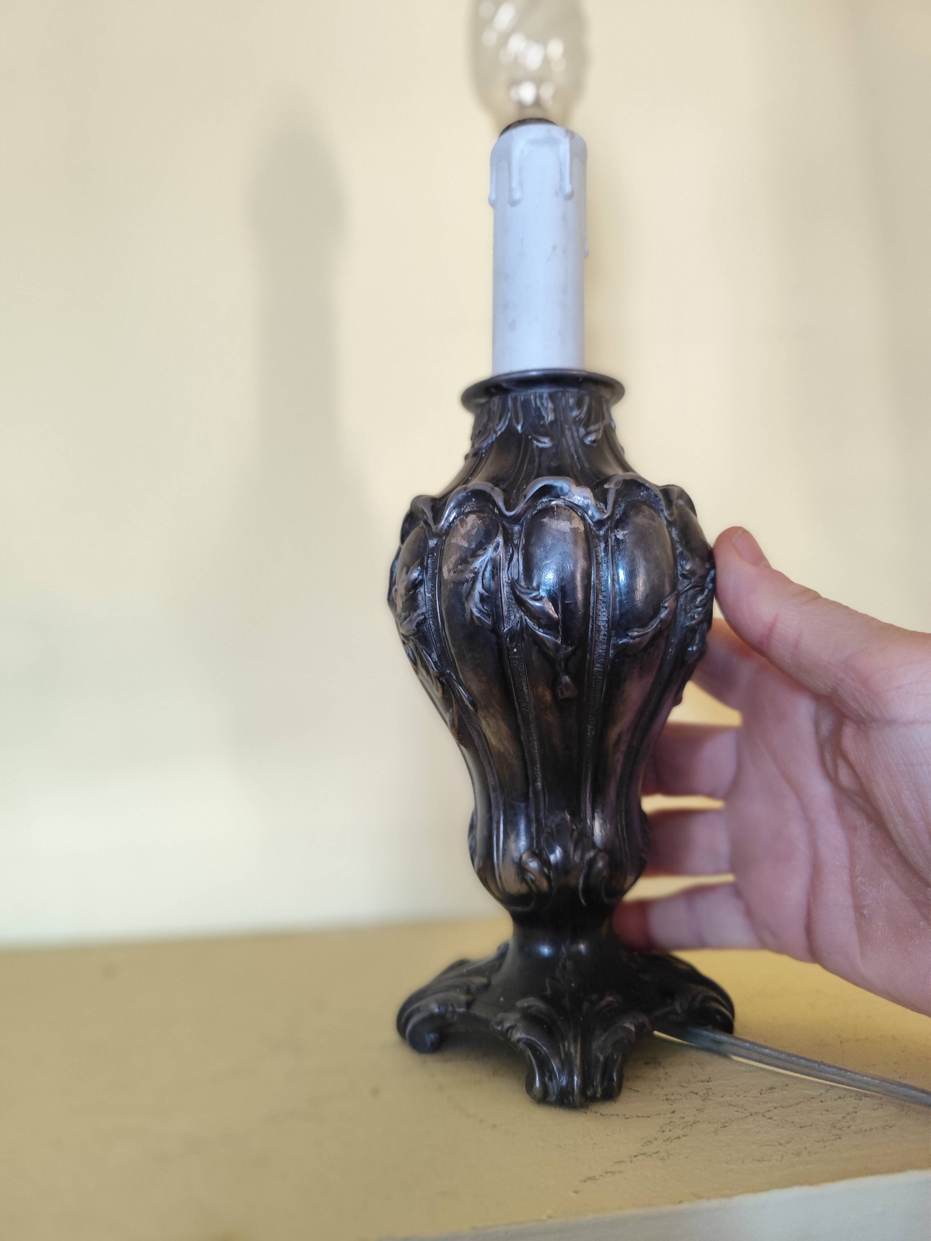 Pied de lampe art nouveau en étain - fausse bougie
