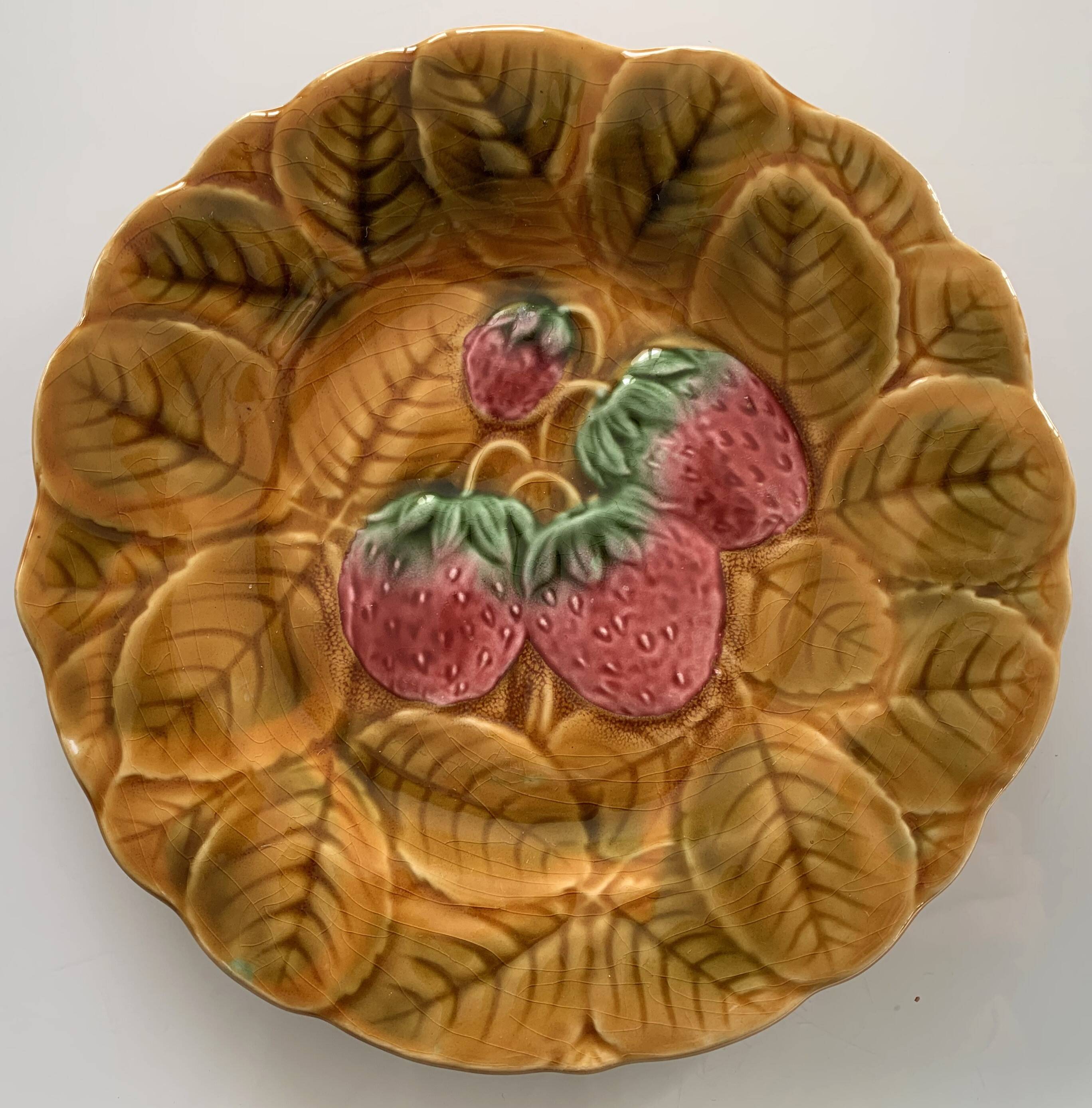 8 old Sarreguemines earthenware slip plates