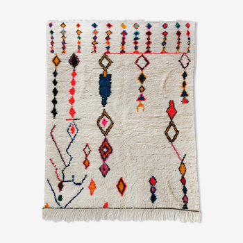 Moroccan Berber carpet Azilal ecru with colorful patterns 283x184cm