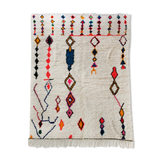 Tapis berbère marocain Azilal écru à motifs colorés 283x184cm